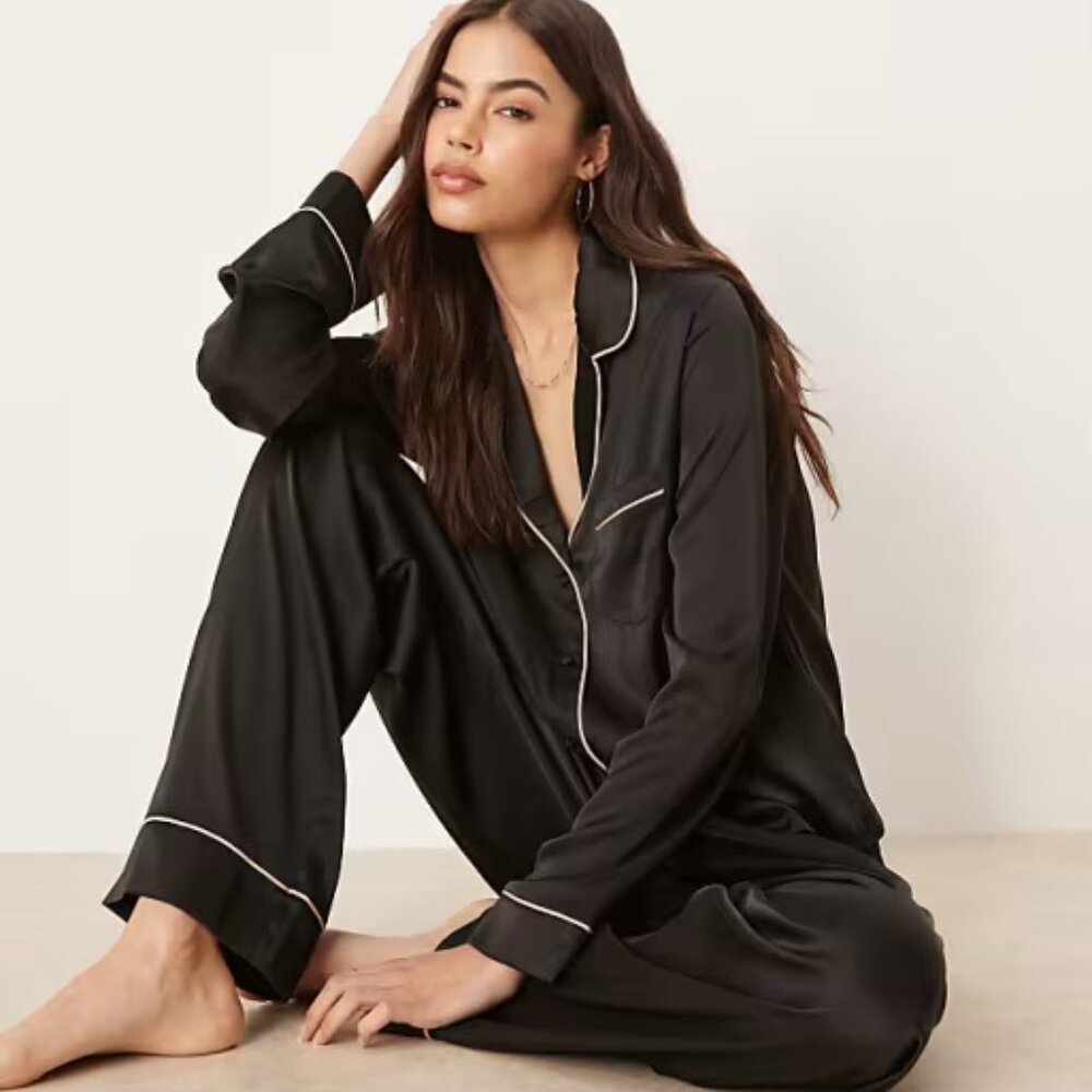 Abercrombie‎ & Fitch Dark Blue Satin Pajama Set